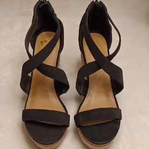 Black Wedge Sandals with Crisscross Straps